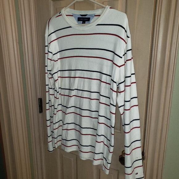 Mens sz med striped Tommy Hilfiger Sweater red blue off white - Picture 6 of 6